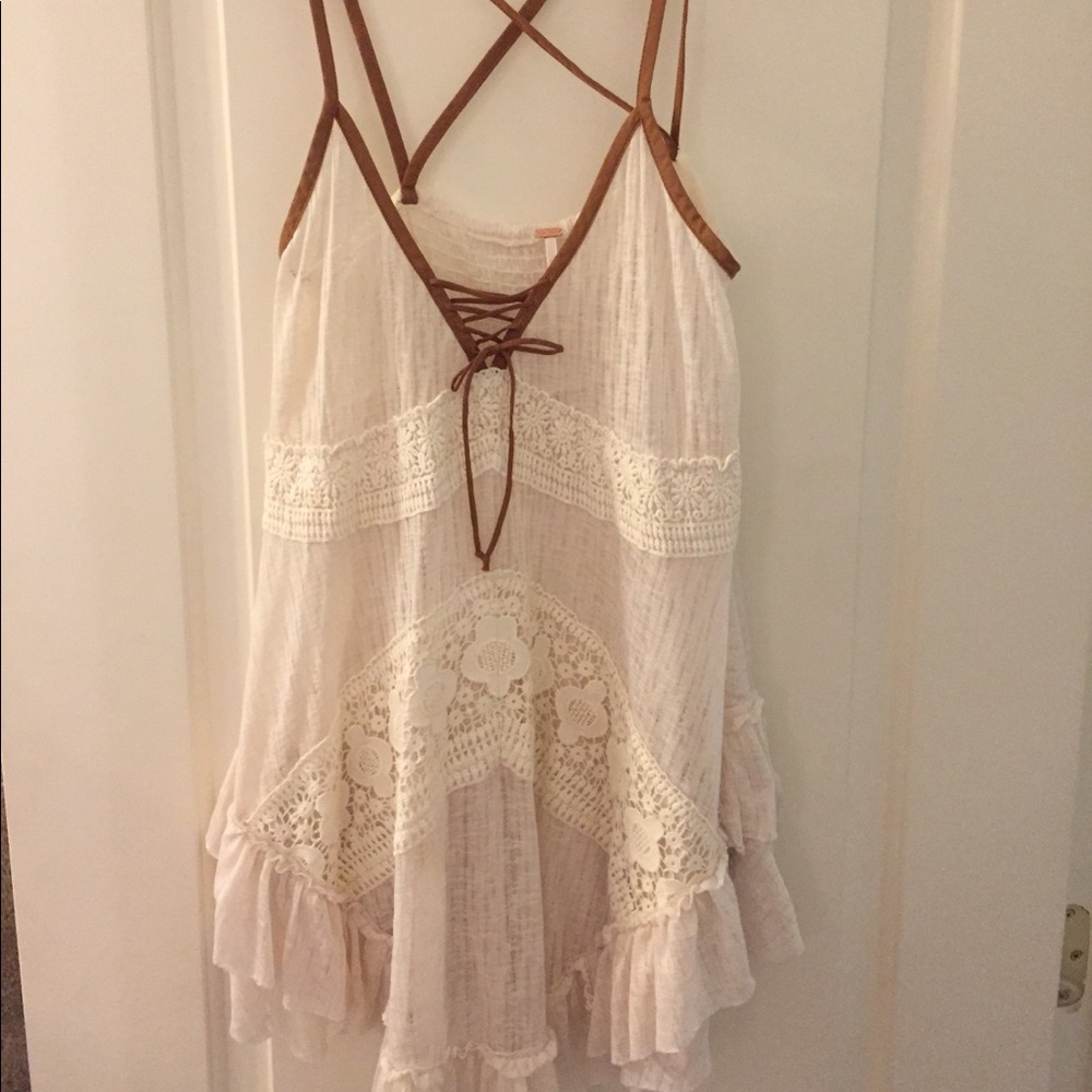 Free People Creme Cotton Gauze  Strappy Top